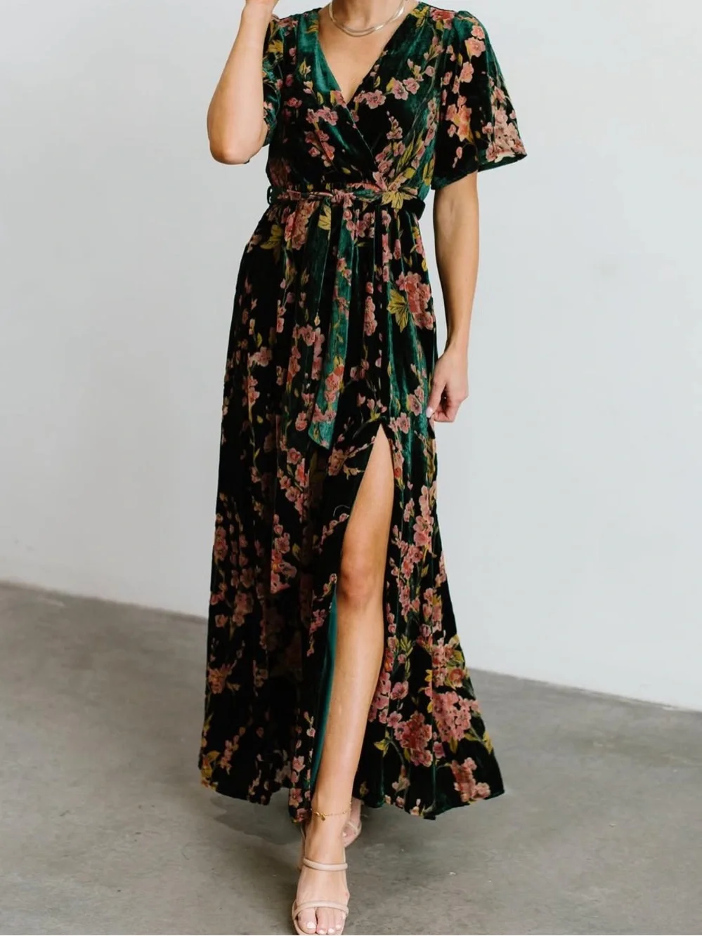 Baltic Born Uma boho inspired green floral belted maxi dress. Large - Picture 1 of 11